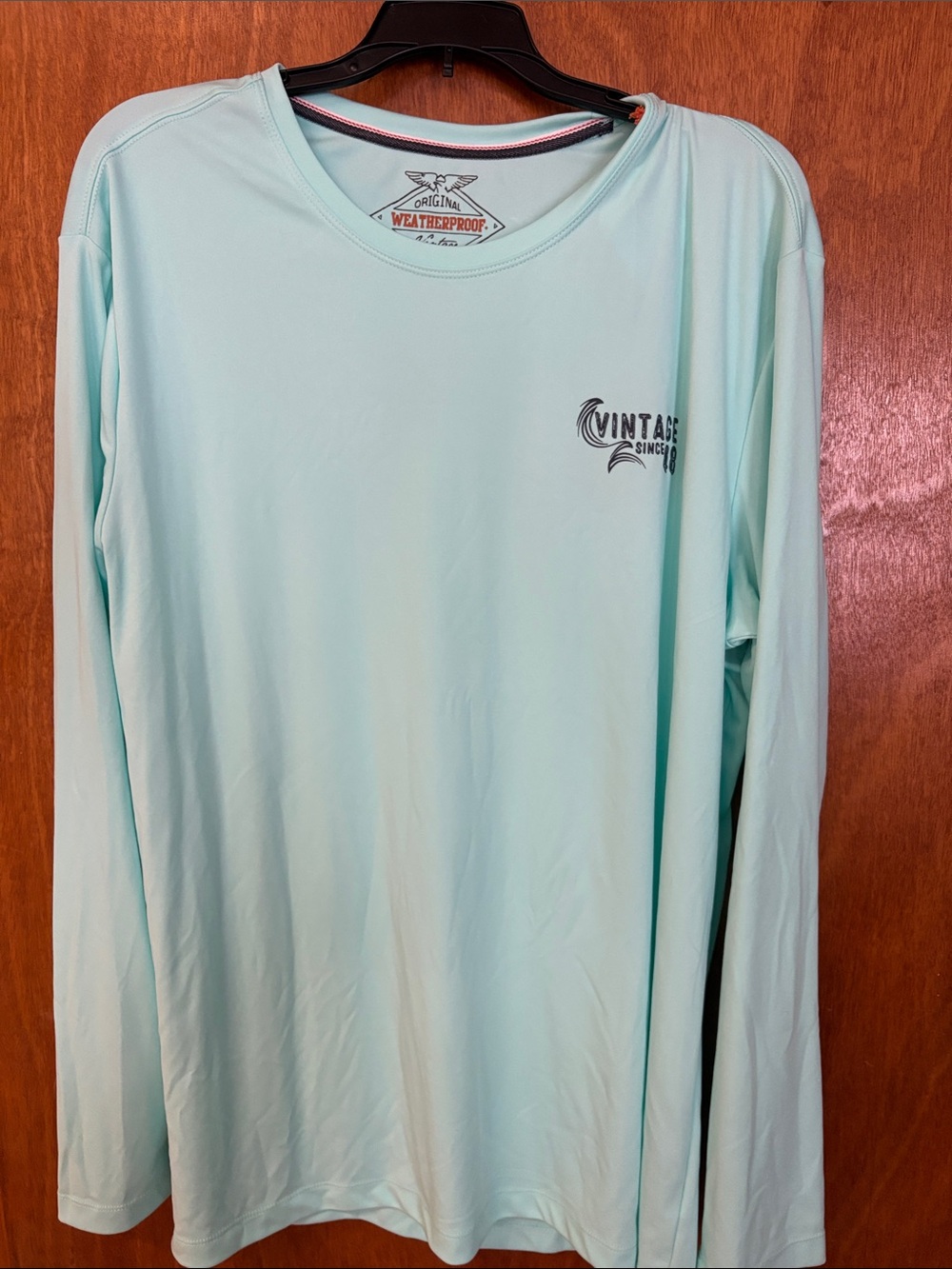 Weatherproof Light Aqua Long-Sleeve Swim Coverup with Vintage Logo NWT XXL